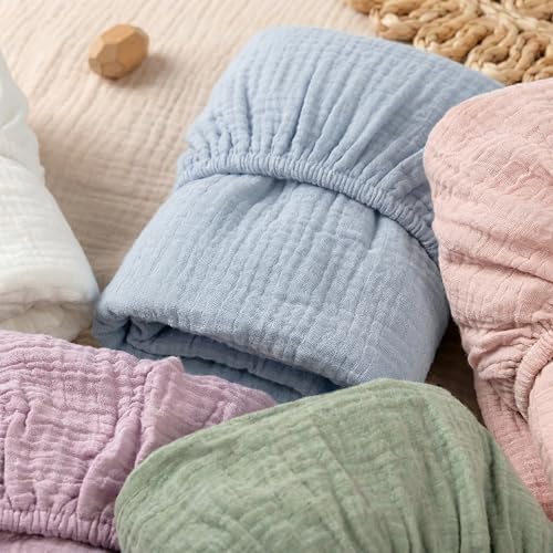 Image of Muslin Bassinet Sheet Compatible with Mika Micky & Baby Delight Bedside Sleeper - 100% Cotton Rectangular Mattress Pad Cover (35 inchx20 inch), Breathable & Soft, Boho (1 Pack Blue)