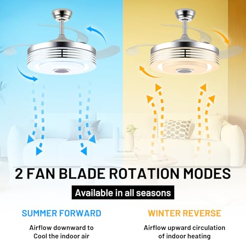 42" Modern RGB Ceiling Fan with Lights and Bluetooth Music Speaker,Color Change Motor Retractable Fandelier Ceiling Fan with Light and APP/Remote,6 Speed Silent Chandelier Fan for Bedroom Living Room by LIGHTIMES - Used condition - Image 5
