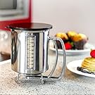 Newest Improved Pancake Batter Dispenser with Lid-Stainless Steel-Professional Kitchen Tool-Great for Baking,Cupcakes,Muffins-Cooking Crepes,Waffles- Easyflow Spout -Measuring Gauge in Mls and cups. #4