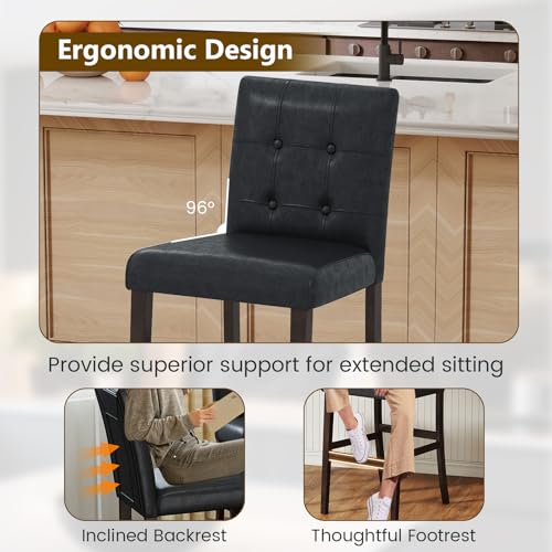 GIANTEX Set de 2 Butacos de Barra de 26" con Respaldo Acolchonado, Patas de Madera de Caucho y Descanso para Pies, Butacos para Isla de Cocina, Bar en Casa, Comedor miniatura 4