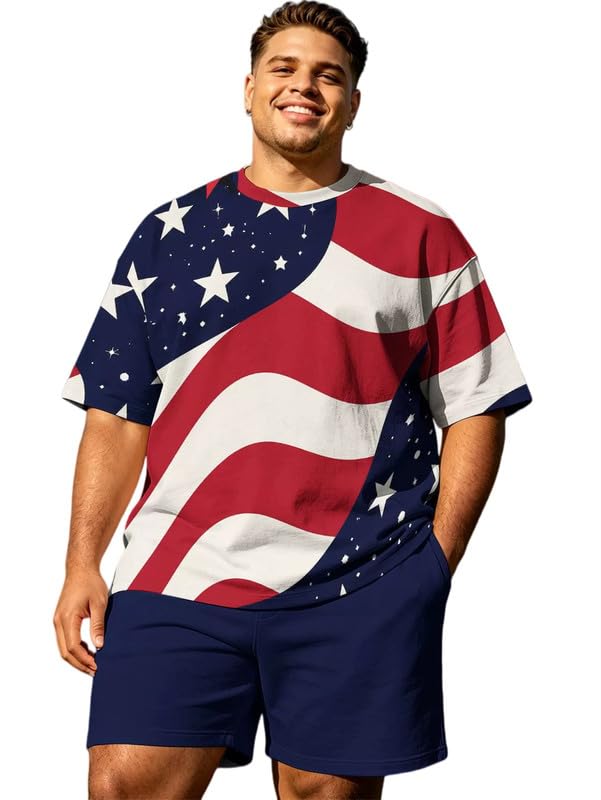 Camiseta de manga corta y pantalones cortos transpirables con diseño patriótico americano casual