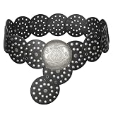 LEACOOLKEY Cinturones anchos de cuero para mujer, cinturones de cintura de disco occidental, cinturón occidental para mujer, cinturón de concho de disco bohemio para vestido, Negro con plata,