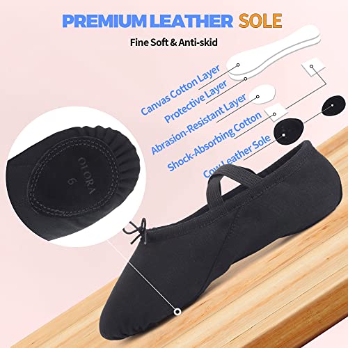 Olora Women's Canvas Ballet Shoes Dance Slippers Split Sole Practice Shoes For Kids/Girls/Adults,Black,8.5 M Us #TOP4