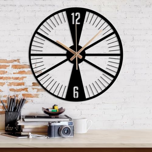 Image of Wall Clock Stylish Metal Analog Wall Clock for Living Room, Bedroom, Office, Kitchen, Home and Hall | Antique Fancy Big Size Modern Wall Watch (Black(DA-215), 40 CM)