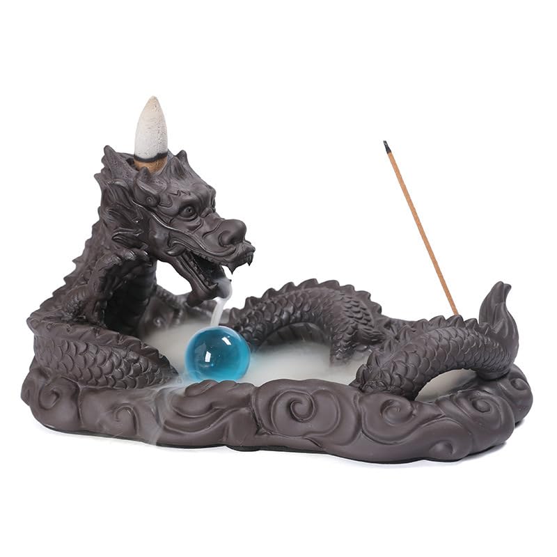 Amazon｜紫砂工芸品置物龍香炉オリジナル祥雲中国龍戯珠中国式逆流香薫