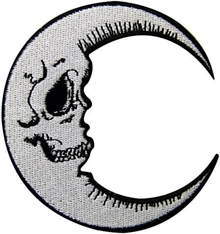 Luna Patch Grinning Skull Face Embroidered Moon Applique Iron On Sew On Emblem