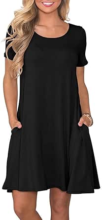 WNEEDU Women's Summer Casual T Shirt Dresses Short Sleeve Swing Dress with Pockets