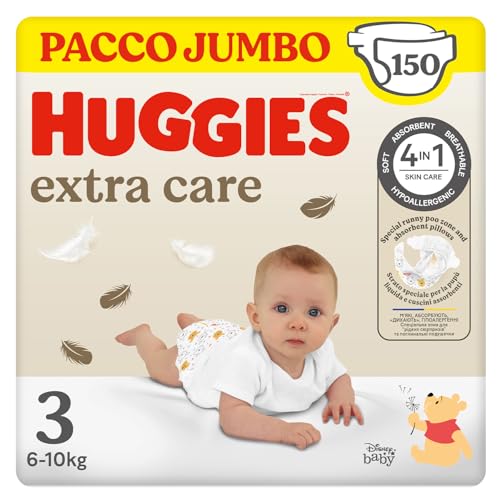 Huggies Extra Care, Pannolini Taglia 3 (6-10Kg), Ultra assorbente, Design Disney, 150 Pz