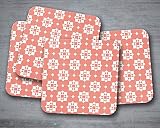 Posavasos de diseño de azulejos victorianos geométricos de coral y blanco, posavasos individuales o juego de 4