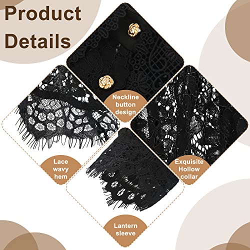 2 Pack Fake Collar Detachable Dickey Blouse Sun Protection Lace Half Shirt Blouse Flower Embroidery False Collar Long Lantern Sleeve Crop Top for Women Ladies Girls Favors3