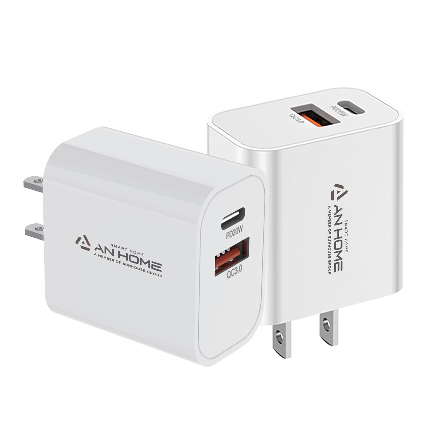 AnHome 2-Pack 20W USB C Dual Ports Fast Charger Block PD, Type C Fast Wall Charger Brick Compatible with iPad, Tablets Android, iPhone 11/12/13/14/15 Pro Max and More