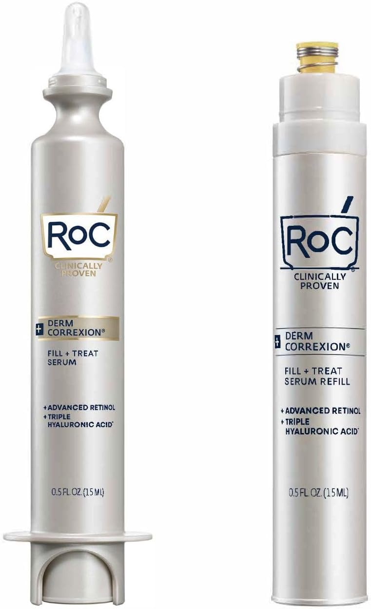 RoC Derm Correxion Fill + Treat BUNDLE with Advanced Retinol Serum, Wrinkle Filler Treatment with Hyaluronic Acid for Wrinkles, Crow's Feet, and Laugh Lines, 15ml + REFILL CARTRIDGE