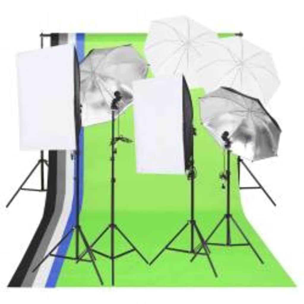 Zestaw do studia fotograficznego z oświetleniem, systemem tła i reflektorem, softboxem i parasolem, zestawem fotograficznym z torbą do przenoszenia, sprzętem do studia portretowego