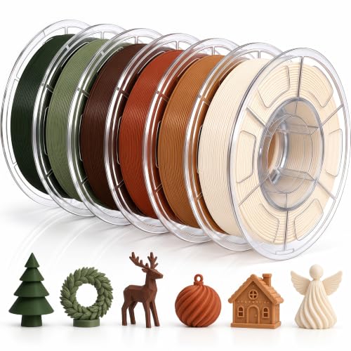 6 Matte PLA 3D Printer Filament Bundle 1.75mm, Woodland Nature Tones, 0.25kg Mini Spools (Total 1.5KG) on Clear Rolls, A