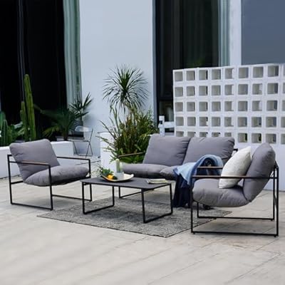 Grand Patio 4-Piece Modern Outdoor Furniture Set, Patio Sofa with Cushion, Metal Couch with Coffee Table, Conversation Set for Porch Deck Balcony Backyard Living Room