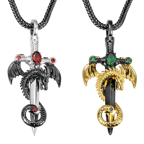 Cadeau bijoux gothiques mythiques pour hommes : le collier dragon personnalisable