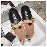 Talón: el talón plano OMFGOD Señoras Moda Botones De Cinturón Zapatillas Comodidad Cuero Piel Artificial Goma Talones Ásperos Ocio Miller Zapatos,Caqui,38