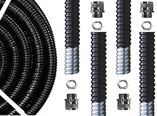 20mm Quality PVC Covered Steel Metal Flexible Conduit - 5 Meter Cut Length With 2 x Fixed Glands & 2 x Locknuts - Trade Size 20mm - Internal 17.0mm - IP54 - Flame Retardant - Oil/Sunlight Resistant