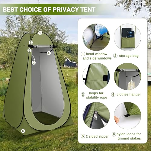 Portable Camping Shower, Pop Up Privacy Tent Kit with LED Light and Foldable Toilet, 6000mAh LCD Screen Shower Pump, 5.3 Gallons Bucket, Outdoor Shower for Hiking, Travel, Car
