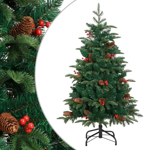 vidaXL Künstlicher Weihnachtsbaum, Klappbar Christbaum mit Zapfen Beeren Spitzen, Tannenbaum Kunstbaum mit Metallständer, Weihnachtsdeko Dekobaum für Innen Außen, 150cm