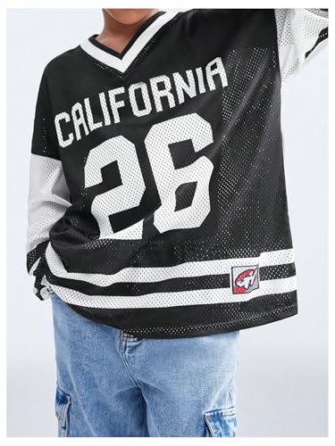 Verdusa Girl's Oversized Jersey Shirt Colorblock Long Sleeve Graphic Tee Top4