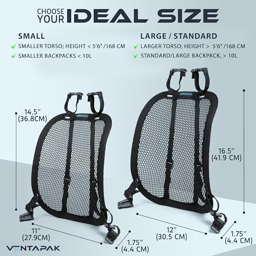 VentaPak Lightweight Ventilation Backpack Spacer - Smaller Support Ventilation Frame for Hiking & Biking Backpacks Small Size 5'6" Torso or Under, Airflow & Reduced Sweat