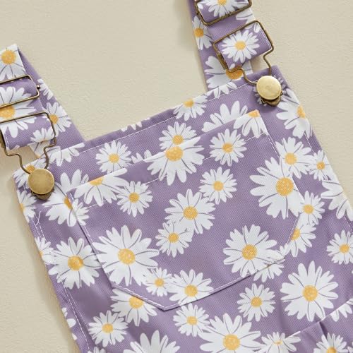Image of Ayalinggo Toddler Baby Girl Sunflower Print Overalls Shorts with Pocket Suspender Trousers Cute Summer Clothing Outfit