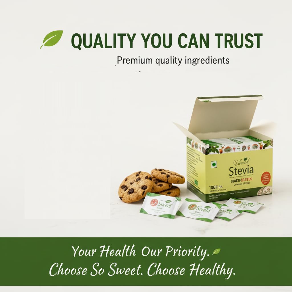 So Sweet Stevia Sachets - Sugar-Free Natural Zero Calorie Sweetener, 100 Sachets (200 Servings), Perfect for Sweetening Drinks, Baking, Coffee, and Tea, Keto & Diabetic Friendly, Convenient for On-the-Go