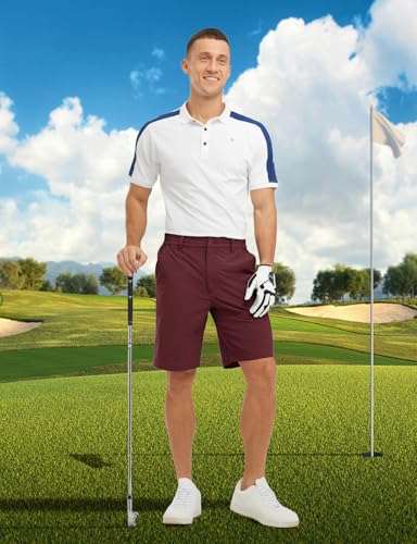 Image of TBMPOY Men's Golf Shorts Lightweight 5 Pockets Casual Dress Stretch Elastic Waist Quick Dry Flat Front Travel Shorts