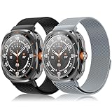 2 Packs Stainless Steel Metal Band Compatible with Samsung Galaxy Watch Ultra 47mm (2024), Milanese Mesh Loop Magnetic Bands for Men Women, Black/Space Grey