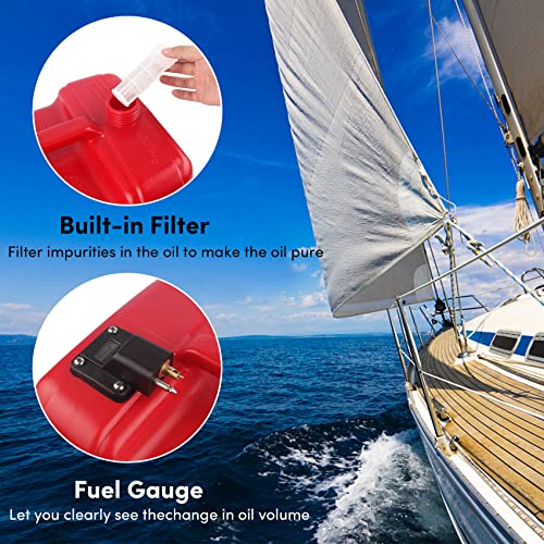 Boat Fuel Tank 3 Gallon/12L Marine Fuel Tank Outboard Fuel Tank With Hose Connector For Marine Outboard Motor Included Oil Volume Indicator Anti-Aging Impact Resist-Red(1 Pack) #TOP4
