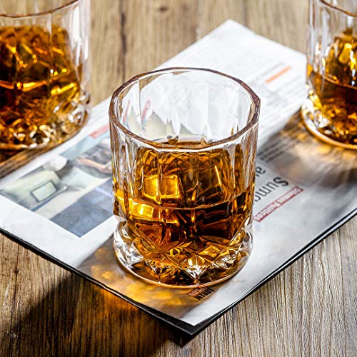 MEICHU Crystal Whiskey Glasses set of 4, 11 Oz Old Fashioned Glasses Rocks Barware Gift for Scotch Lovers, Cognac, Bourbon, Irish Whisky and Old Fashioned Cocktails (4)