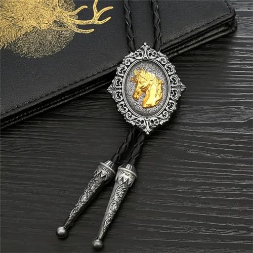 Image of Jeilwiy Bolo Tie for Men Western Cowboy Tie Necklace Gold Bolo Tie Leather Necktie Halloween Tie Accessories for Women