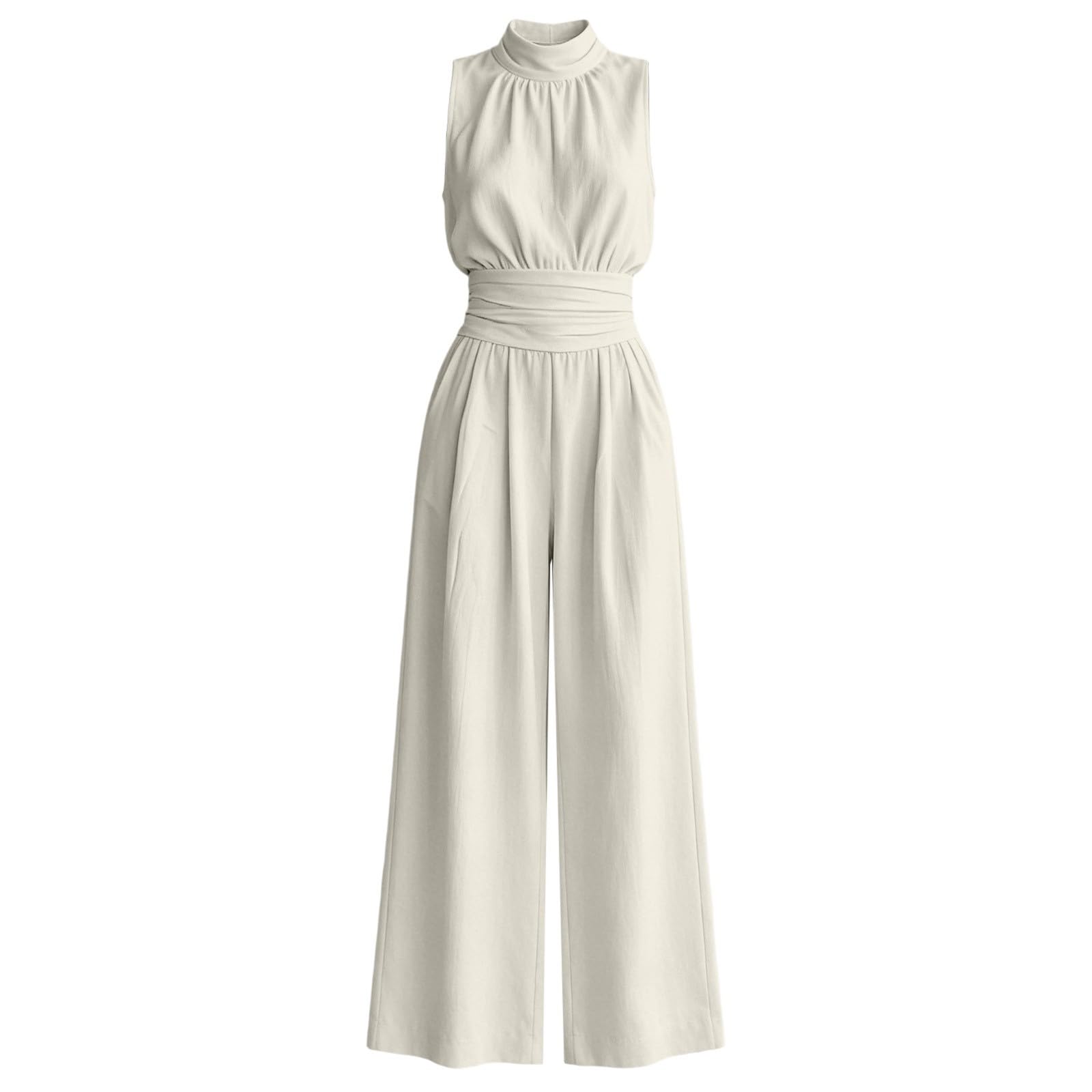 Mono para mujer, elegante, de verano, largo, con cuello en V | Mono Con Bolsillos De Cintura Alta Una Una Una Pieza De Pierna Ancha Playsuit, Ligero Transpirable Peleles Para Boda Festivo
