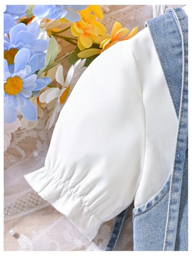 Verdusa Girl's Flared Ruffle Boho Dresses Button Down Collared Dress with Denim Crop Vest and Small Bag4