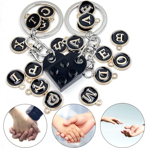 Image of Matching Keychain,Matching Gifts Set with 26 Alphabet Letters and Message Card,Personalized Keychains for Boyfriend, Valentine's Heart Brick Keychain Set - Personalized Alphabet Matchings Couple Gift
