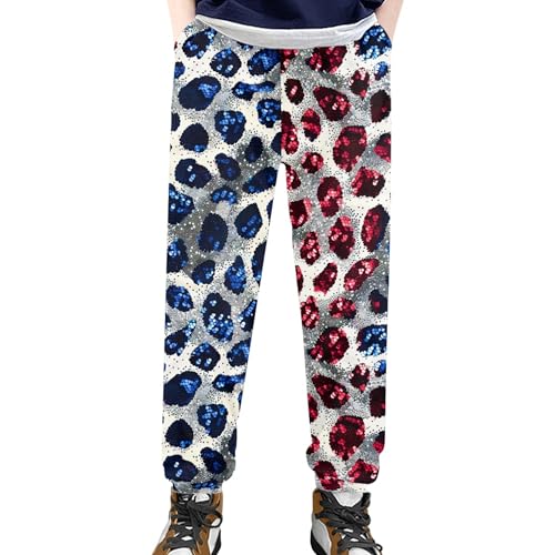 Shin Fashion Kids Sweatpants Jogger Baggy Athletic Pants Glitter Leopard Print Trousers Beach Pants for Boys Girls 8-9 Years