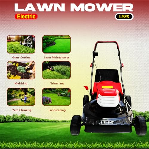 Image of RBD 16-Inch Electric Lawn Mower - High Power Corded Grass Cutter with 50L Collection Box, Steel Deck & Adjustable Cutting Height - Low Maintenance, Lightweight Push Mower for Home Garden & Landscaping