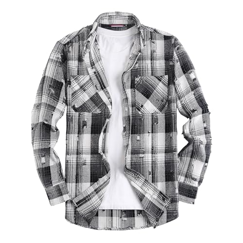 Image of WARHORSEE Flannel Shirt for Men Long Sleeve Button Down Plaid Shirts | Soft Cotton Blend for Multi-season Wear, Lightweight yet Warm, Dual buttoned storage pockets, Machine Washable Easy Care