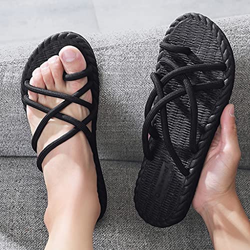 MTFBQ Mens Slippers Sandals Roman Braided Strappy Flip Flops Linen Summer Beach Shoes for Ladies Sandals Cross Strap Thong Summer Shoes Breathable Anti-Slip Massage Shower Spa Bath Sandals2