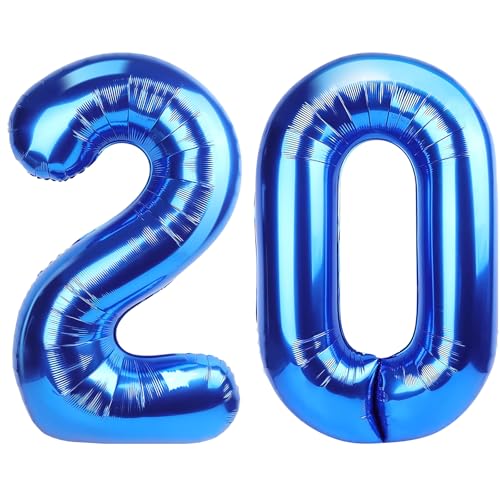 Image of Number Balloons Navy Blue Balloons - Giant Number 20 Balloon, Blue 20th Number Balloon Birthday Decorations for Boys