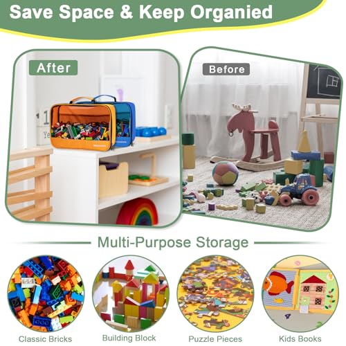 Image of 4 PCS Toys Storage Bag, Classic Bricks Building Set Storage Bag, Travel Case for Building Toys, Puzzles