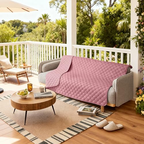 Image of gogobunny 3X Stronger Waterproof Pet Blanket, Scratch Proof Furniture Protector for Dogs Cats, Reversible Cover 82x120 Inch, Dark Pink /Light Pink