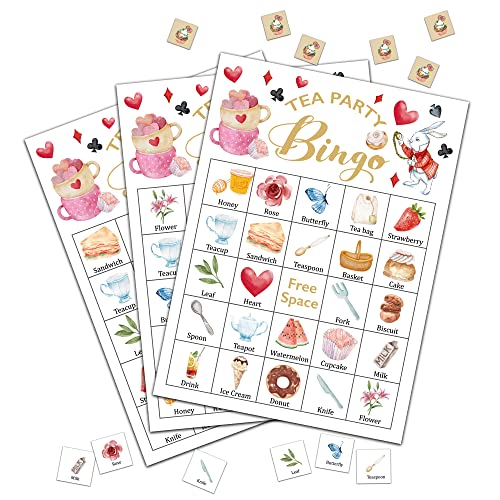 Doqpo Tea Party Bingo Games, Tea Party Bingo Cards, Garden Tea Wonderland Themed Party Games For Birthday Party, Bridal Shower, Outdoor Indoor Activity - 24 Players Bingo Games - B05 #TOP28