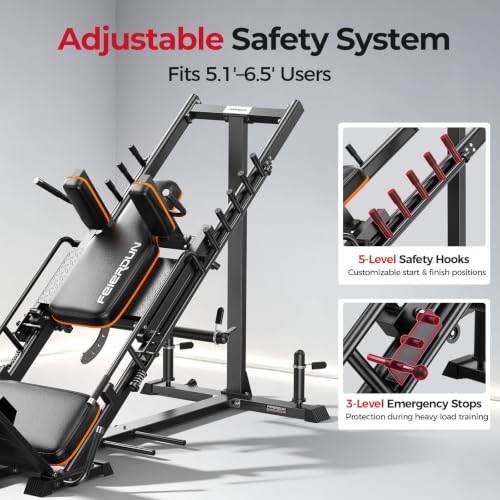 Image of FEIERDUN 2-in-1 Leg Press Hack Squat Machine Combo, Home Gym Leg Equipment | Zero-Maintenance Roller System, 5+6 Adjustable Angles, 45-Degree, with Weight Storage, Full ROM for Quads, Hamstrings, Glutes