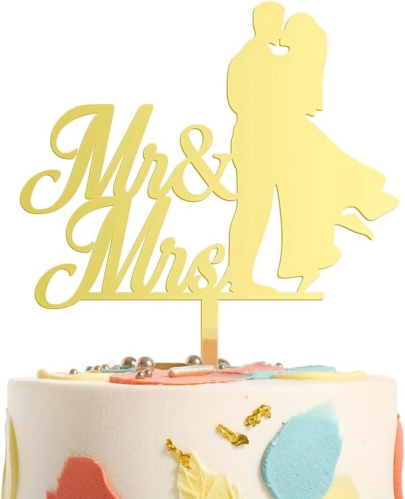 Gold Acrylic Mr&Mrs Wedding Cake Topper Wedding & Engagement Cake Topper for Wedding Bride and Groom Bridal Shower Party Cake Decorations