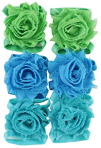 LilPinkGoose Baby Girl's Flower Barefoot Sandals for Infant and Toddlers 0-12Months (BlueTurquoiseGreen, 0_months)