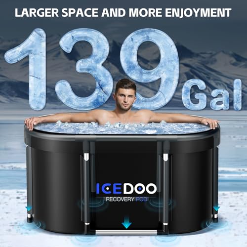 New Upgrade XL 139-Gallon Oval Ice Bath Tub - 6 Layered Portable Bathtub, Drop-In Bathtubs Foldable with Cover Cold Plunge Tub for Athletes, Home Gym, Outdoor Recovery Use.