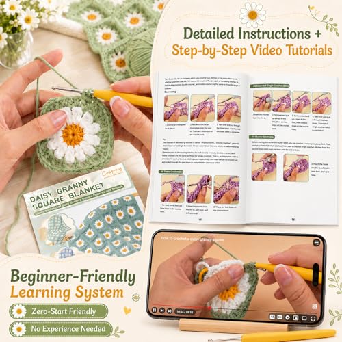 Image of Coopay Crochet Kit for Beginners Adults, Large Granny Square Blanket Kit | Step-by-Step Guide Book & Video Tutorial, 1200g Anti-Pilling Yarn, Ideal Crochet Gift for Family & Beginners
