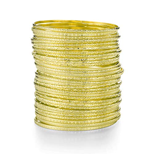 Ensoul Gold Color Flower Mixed Metal Aztec African Indian Vintage Multi Women Bangle&Bracelets Set of 36